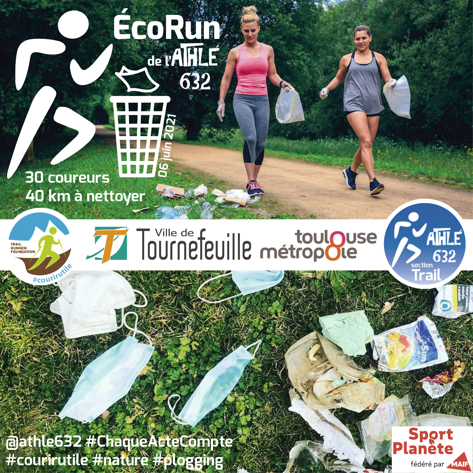 Affiche du projet dÉcoRun de lAthé632 à Tournefeuille 06 juin 2021 Facebook Instagram